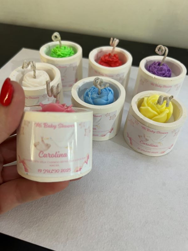 ✨Flor en Maceta de Cemento Baby Shower–$55.10 c/u desde 25 pzas