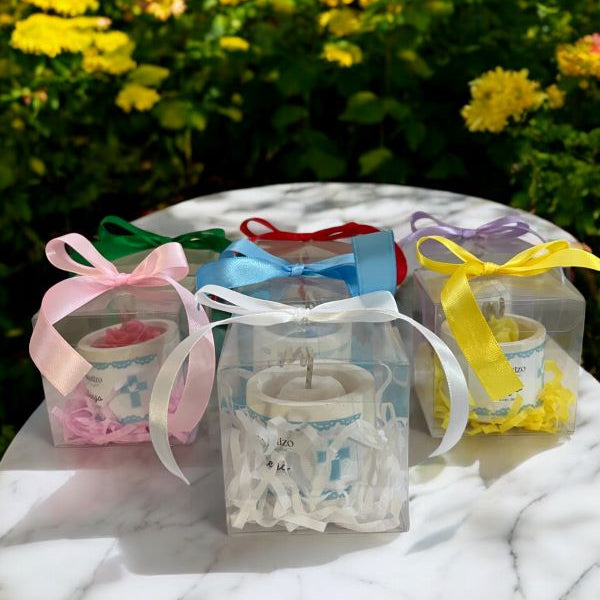 ✨Flor Maceta Cemento Bautizo – $55.10 c/u desde 25 pzas