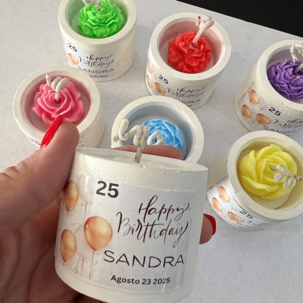 ✨Flor en Maceta de Cemento Cumpleaños– $55.10 c/u desde 25 pzas