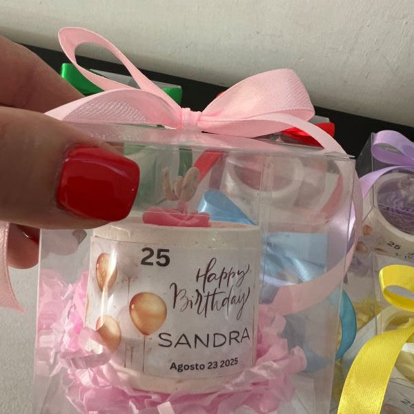 ✨Flor en Maceta de Cemento Cumpleaños– $55.10 c/u desde 25 pzas