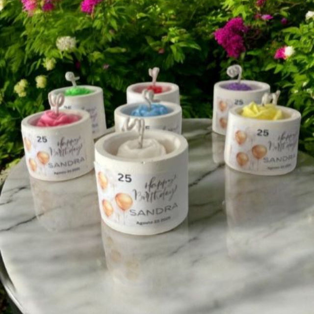 ✨Flor en Maceta de Cemento Cumpleaños– $55.10 c/u desde 25 pzas