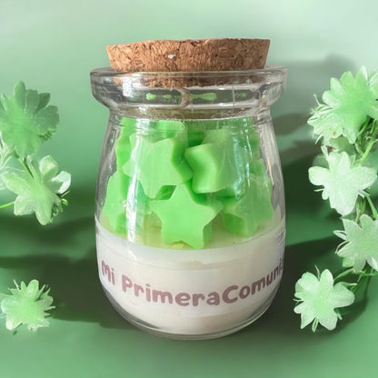 Vela Frasco con Estrellas | Primera Comunión | Desde $64.60 | Color, aroma y etiqueta a tu gusto ⭐️⭐️⭐️⭐️⭐️