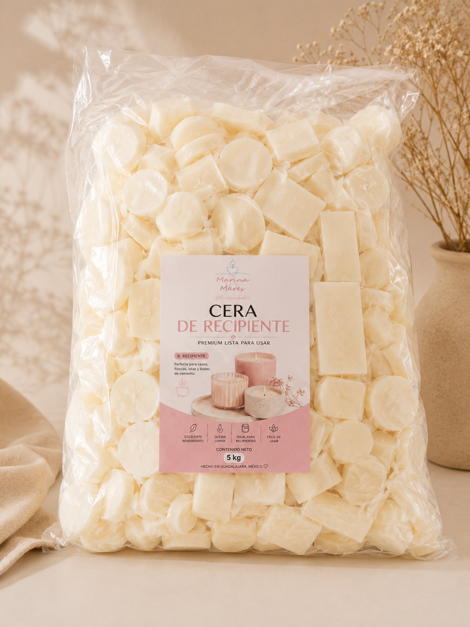 ✨ Cera Premium Lista para RECIPIENTE – Ideal para Velas en vaso , latas y frascos