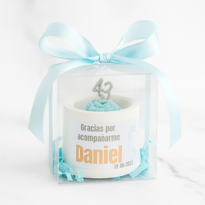 ✨Flor Maceta Cemento Bautizo  – $55.10 c/u desde 25 pzas