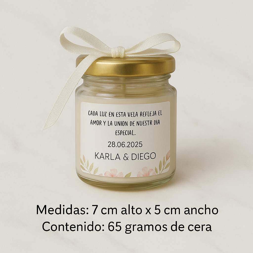 Vela en Frasco Personalizado | Boda | Desde $59.85 | Color, aroma y etiqueta a elegir ⭐️⭐️⭐️⭐️