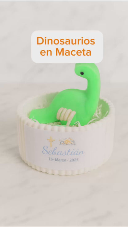 ✨Dinosaurio en Maceta Bautizo – $70.30 c/u desde 25 pzas